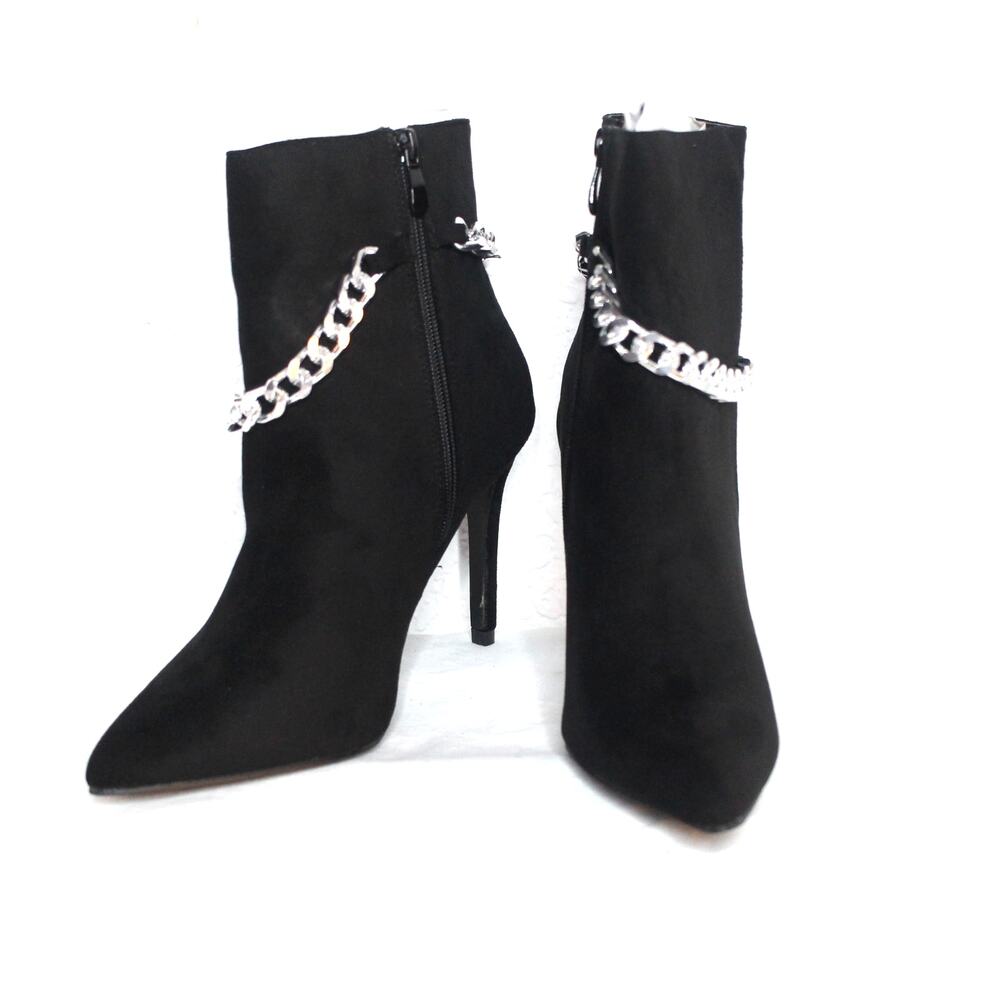Mata Faux Suede Pointed Toe Stiletto High Heel Ankle Boot Size 11 NIB Chain